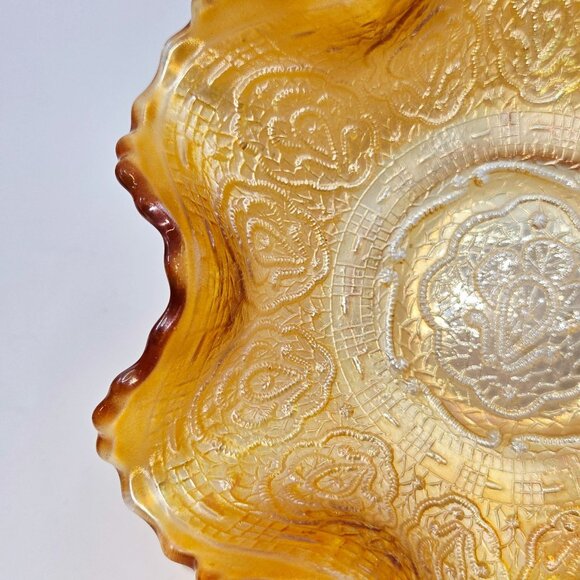 Ornate Fenton Persian Medallion pressed glass dish Marigold Carnival Glass 6" - Picture 2 of 6